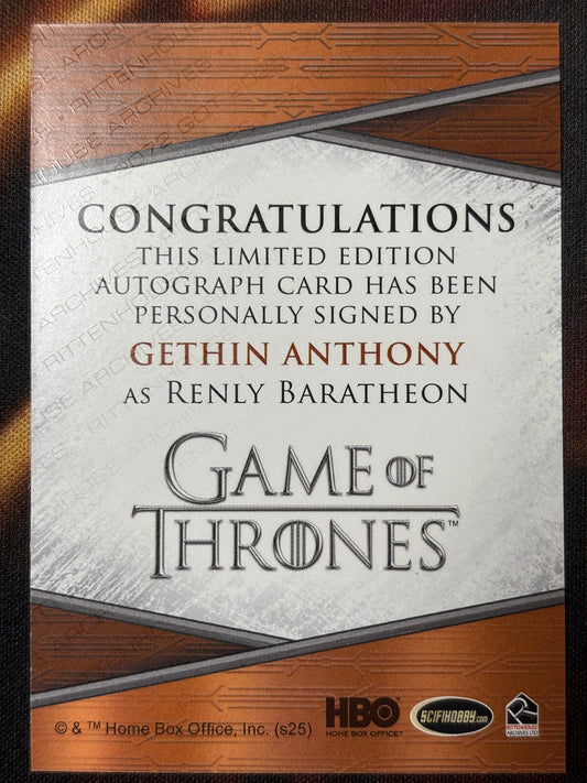 Gethin Anthony Quotable Autograph - Game of Thrones The Great Houses