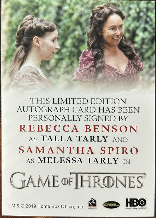 Rebecca Benson & Samantha Spiro Dual Full Bleed Autogramm - Game of Thrones Complete Trading Cards