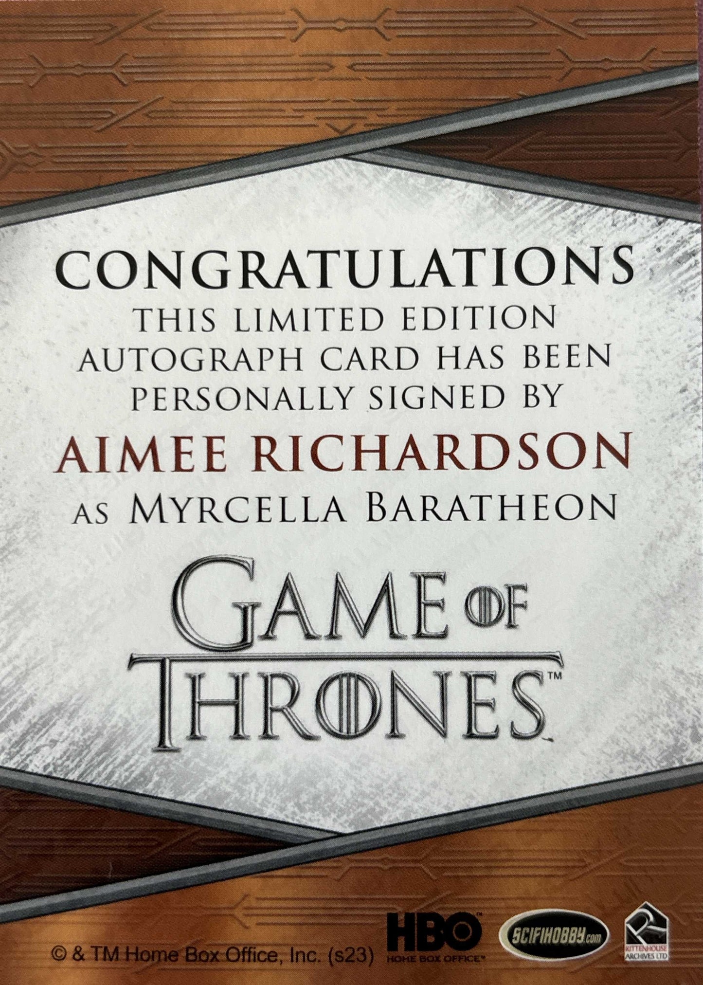 Aimee Richardson Quoted Autograph - Game of Thrones Art & Images