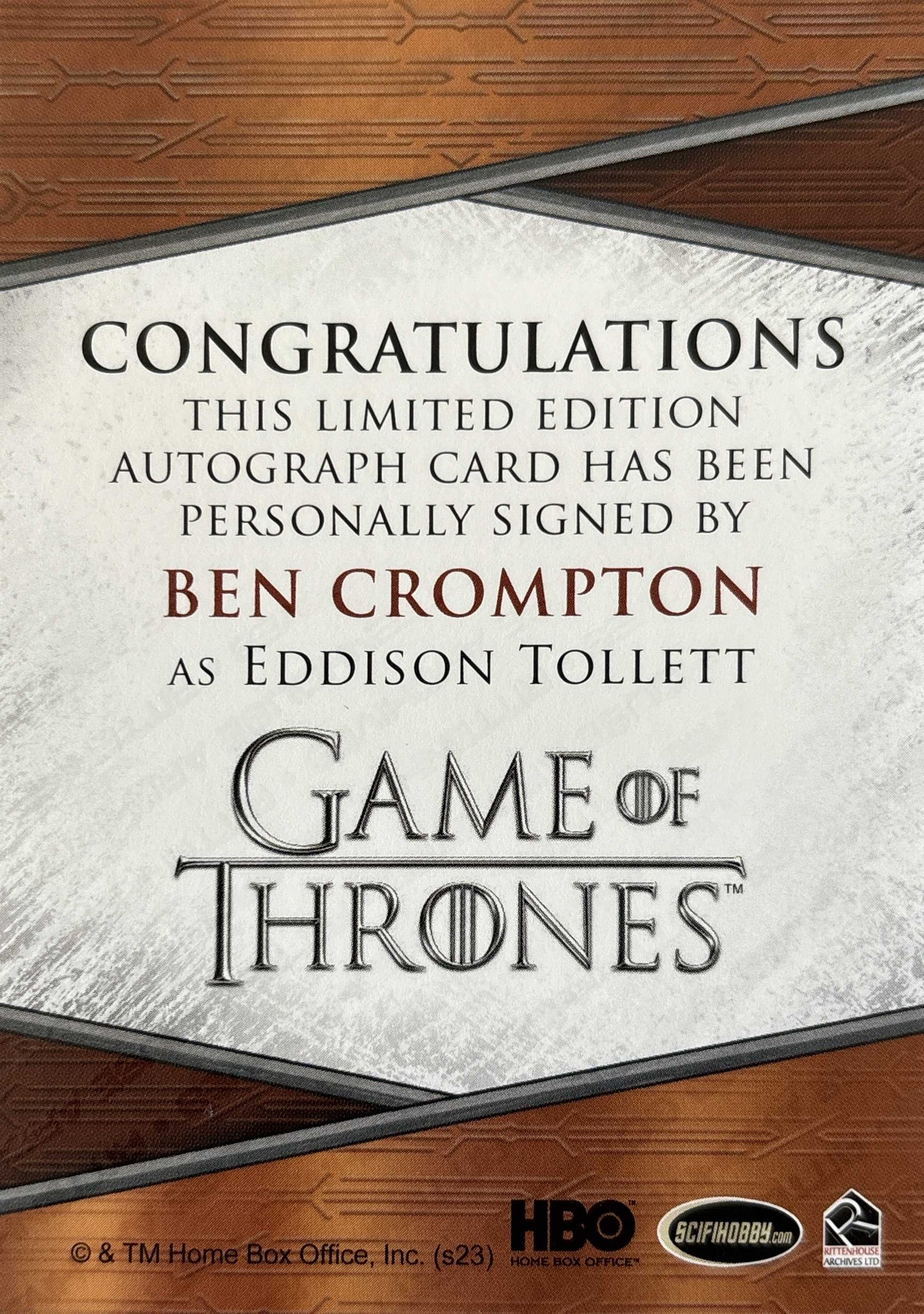 Ben Crompton Quoted Autograph - Game of Thrones Art & Images