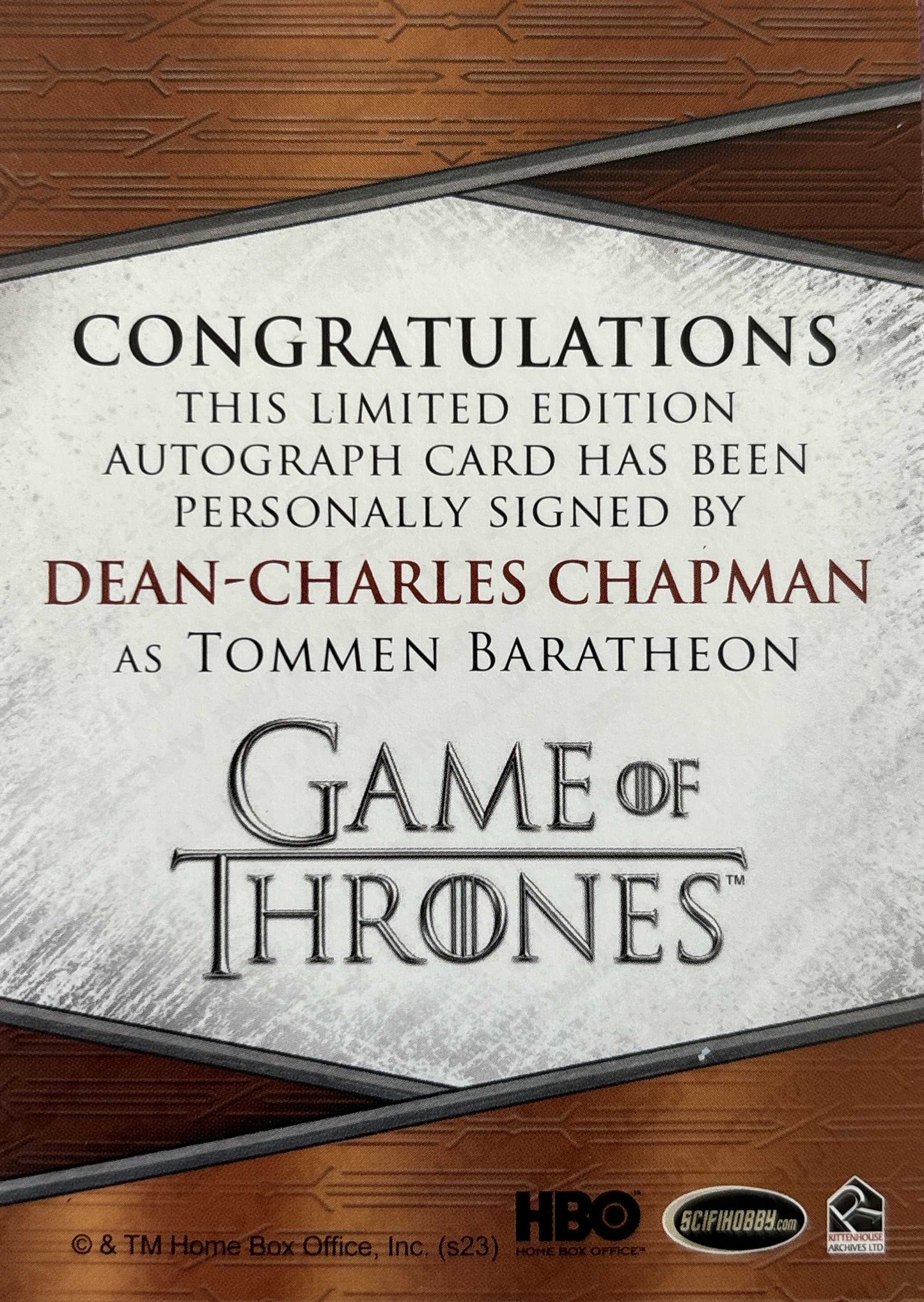 Dean-Charles Champman Quoted Autograph - Game of Thrones Art & Images