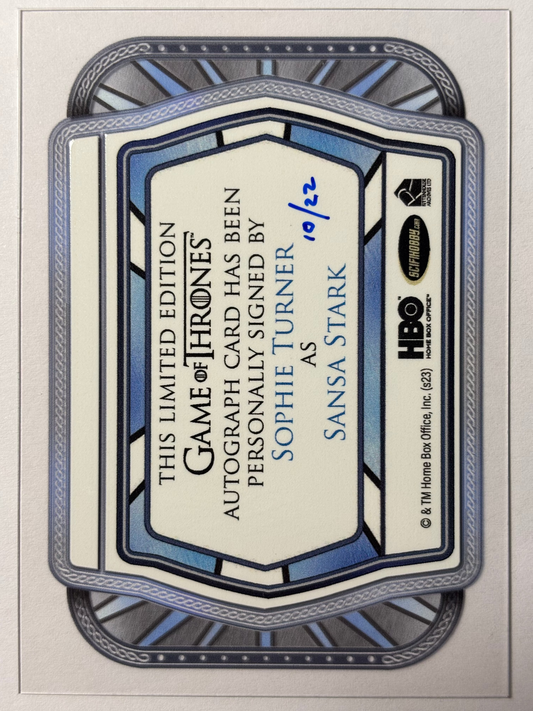 Sophie Turner Dragonglass Autograph 10/22 - Game of Thrones The Great Houses