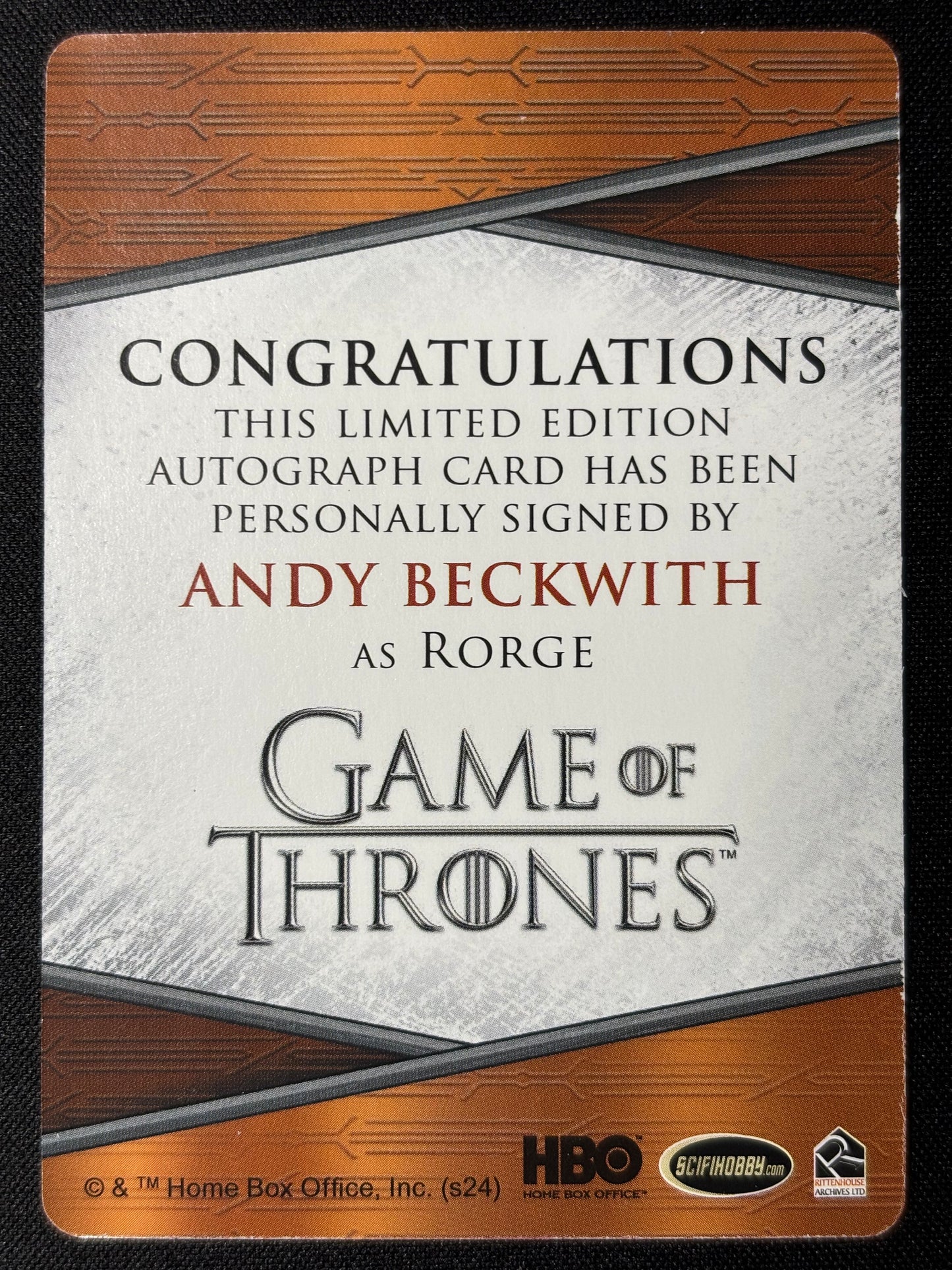 Andy Beckwith 1 of 1 Printing Plate Autograph - Game of Thrones The Great Houses