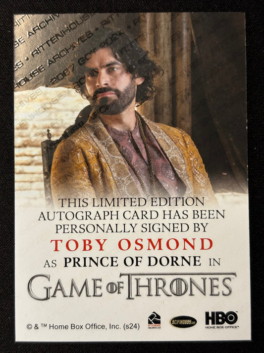 Toby Osmond Full Bleed Autograph - Game of Thrones The Great Houses
