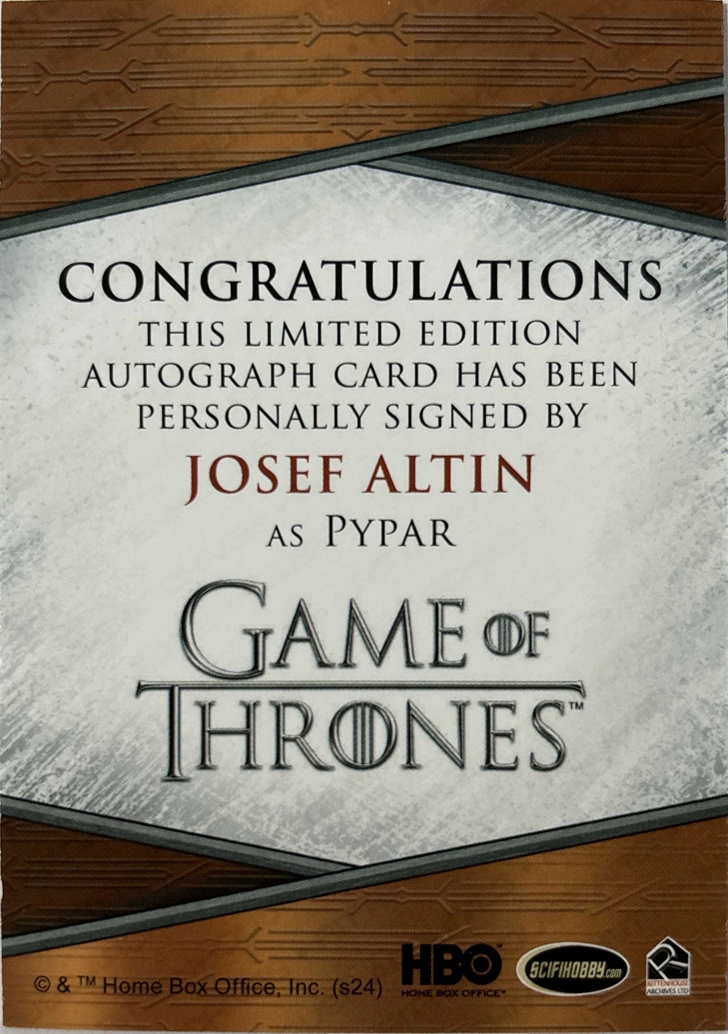 Josef Altin Quotable Autogramm - Game of Thrones Legends of the Realm