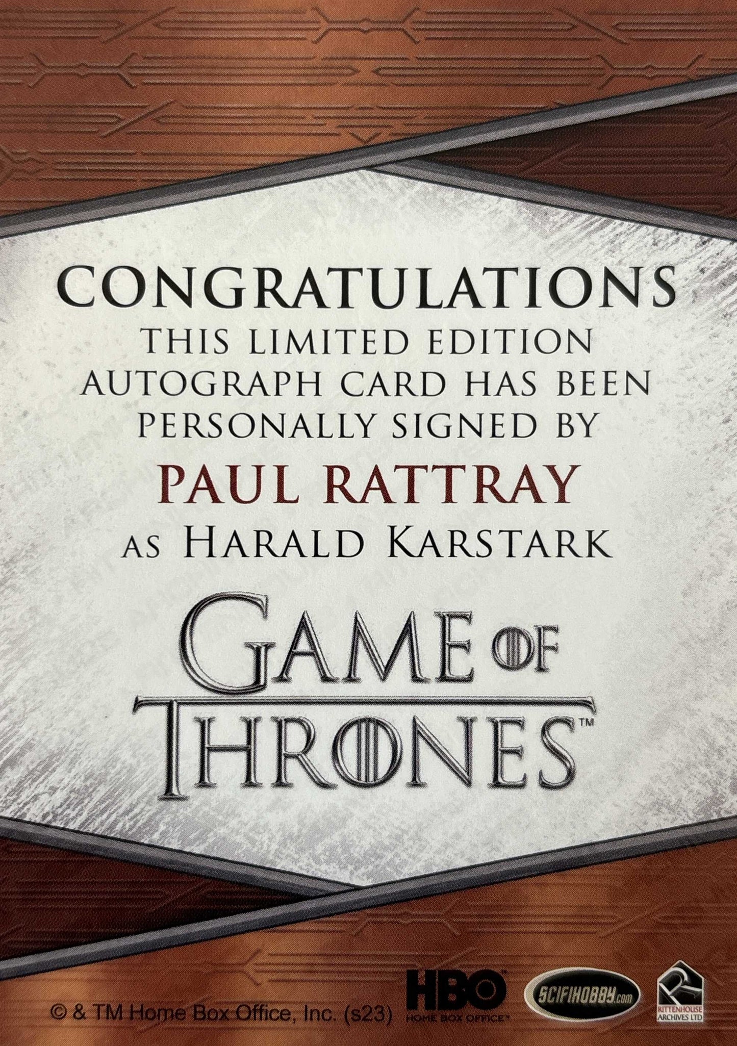 Paul Rattray Quoted Autograph - Game of Thrones Art & Images