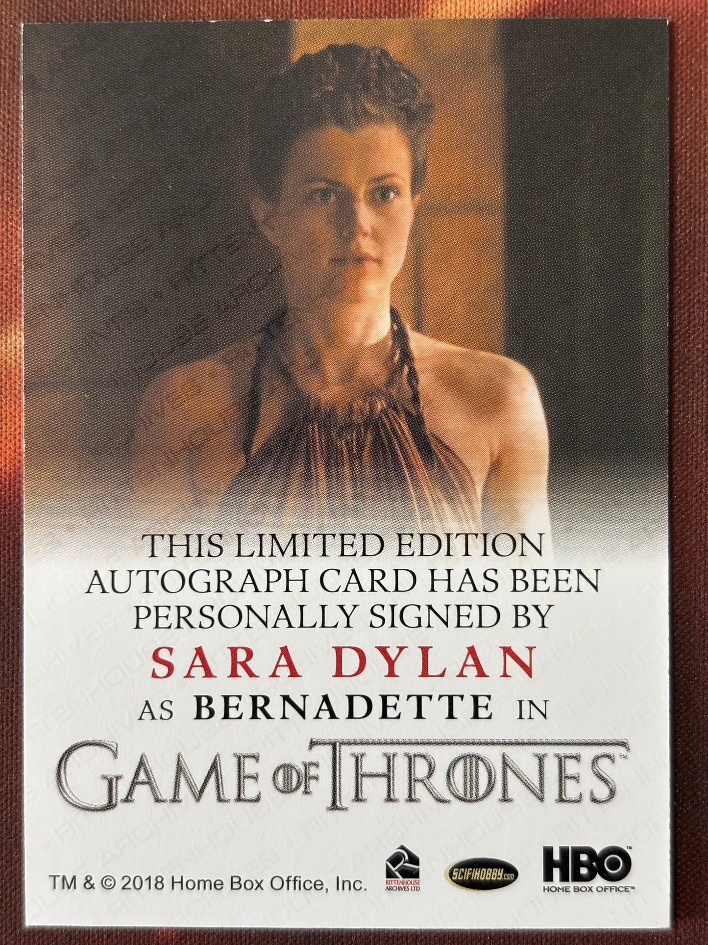 Sara Dylan Full Bleed Autogramm - Game of Thrones Season 3
